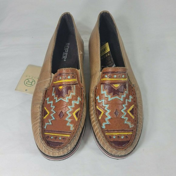 Roper Shoes - Roper Women Size 6 Loafers Tooled Leather Wear the West Slip On Southwestern New